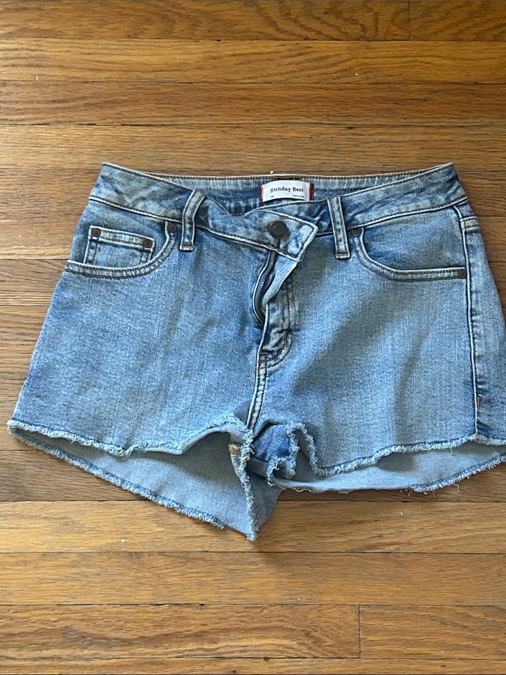 Sunday Best Light Denim Frayed Hem Jean Shorts